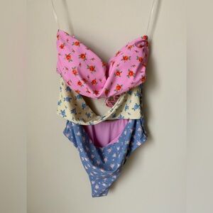 PHAX Floral cut out strapless one piece Swimsuit